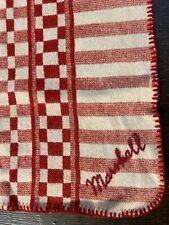 Antique Wool Throw Lap Blanket Red Checked & Stripes Camp Cabin Cottage Marshall picture