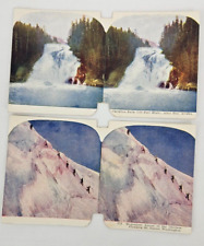 2 Alaska Photos~Stereograph~Christian Falls, Alice Bay~Mt Ranier Climb Glacier picture