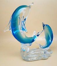 VINTAGE Murano Style Glass Dolphin Figurine Sculpture Pair 9