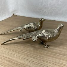 Antique Mid-Century Solid Brass Pheasant Figurine Birds Long-Tail MCM Decor 16” picture