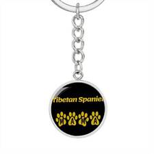 Tibetan Spaniel Mama Circle Keychain Stainless Steel or 18k Gold Dog Mom Pendan picture