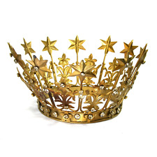 XL Santos Crown with Lilies Stars Rhinestones Antiqued Gold, 6.25