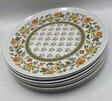 Vintage 70’s  Melamine 9” Dinner Plates  Set Of 8 Avocado Green  & Orange picture