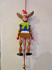 Vtg Reindeer Wooden Pull String Toy Jumping Christmas Ornament 8