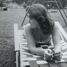 Vintage B&W Snapshot Photograph Beautiful Young Woman Laying Out In Sun Lot Of 3 picture