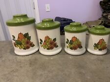 Vintage Pear Grapes 4pc Aluminum Canister Set Fruit By Atapco Made In U.S.A picture