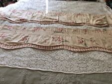 2 Valances Waverly Flowers & Stripes Fontanelle Rose Tan Beige Scalloped Layered picture
