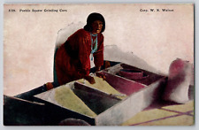 Native American Pueblo Indian Woman Squaw Grinding Corn Postcard c1910's Walton picture
