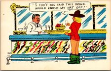 Vintage  Comic/Humorous Cowgirl at Bar Post Card - Unposted picture