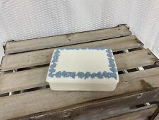 White Wedgwood QUEENSWARE Blue Grapevine Covered Dish Trinket Box Vanity Dresser picture