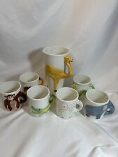 3D Animal Pitcher & 6 Animal Mugs -- see photos 1980s picture