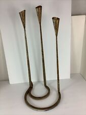 Vintage Wrought Iron Modernist 3 Tier Fluted Candle Sticks Holder Unsigned picture