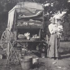 Antique Woman with Child and Wagon 1890s 1900s Photo Cooking Kitchen picture