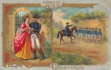 J79/ Patriotic Postcard c1910 Fourth of July 4th Soldier Horse Woman 163 picture