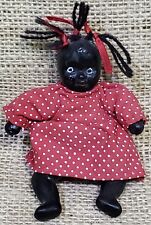 Vintage 4” African American Black Colored Bisque Baby Doll Jointed OLD w/Dress picture
