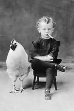 KID SMOKING A CIGARETTE NEXT TO A GIANT CHICKEN FREAK 4X6 PHOTO POSTCARD picture