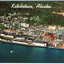 c1950s Ketchikan, AK Birds Eye Aerial View Chrome Photo Harbor Downtown Vtg A144 picture
