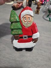 Vintage 1990s Hand Painted Wooden Santa Christmas Ornament picture