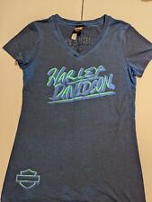 2021 Harley Davidson Buckeye Dayton OH Women's Size Med V Neck Distressed Blue picture