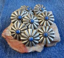 VTG NATIVE AMERICAN SOUTHWEST 8 FLUTED SILVER DENIM TURQUOISE BUTTONS 7/8