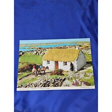 Thatched Cottage Postcard Connemara Co Galway Ireland Chrome Divided picture