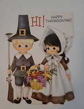 Vtg Happy THANKSGIVING Children PILGRIMS Hallmark Orig 10cent CARD picture