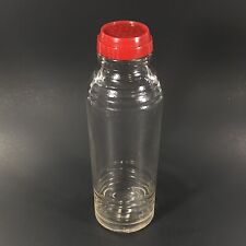 VTG 1950s Tall Clear Glass Bottle Red Plastic Lid w/ Strainer Holes RARE 9 1/2