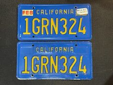 CALIFORNIA PAIR OF LICENSE PLATES BLUE 1GRN324 FEBRUARY 1997 1 GRN 324 PLATE TAG picture