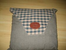 Vtg DUNROVEN HOUSE PILLOW COVER Sham Homespun Plaid Green Beige LEATHER LOGO 1 picture