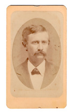 MARION OHIO 1870s Victorian Man with Mustache Oval Masked CDV by T. B. PRENTICE picture