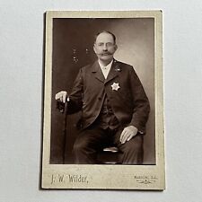 Antique Cabinet Card Photograph Man Sheriff Badge Cane Mustache Marion IL picture