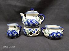 minature polish pottery tea set Blue Flowers  picture