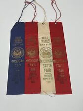 Set Of Four 1921 State Fair Cattle Ribbons Detroit Michigan Sewn Together picture