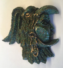 **Vintage MCM Malachite Zarebski? MASK FACE PLAQUE MAYAN AZTEC WARRIOR WALL 5 IN picture