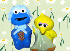 Vintage Sesame Street Baby Cookie Monster and Big Bird ceramic Coin Banks w/plug picture