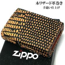 Zippo Oil Lighter Lizard Leather Wrapped Brown Hand Stitched Regular Case Japan picture
