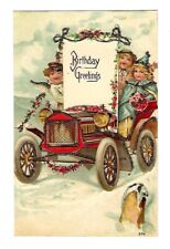 Early 1900's Otto Birthday Postcard, Children, Cherub & Antique Car Embossed picture
