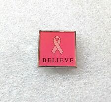 Pink Ribbon Square Domed Lapel Pin - BELIEVE Breast Cancer Awareness FILA Sport picture