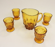 Vintage Mid Century Whitehall Colony Cube Amber Drinking Glasses & Pitcher Set picture