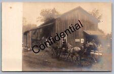 Real Photo Dairy Milk Cans Creamery Factory Horse & Wagons NY RP RPPC G362 picture