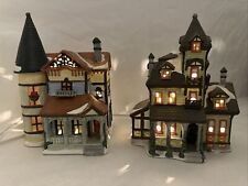 Lot of 2 Holiday Traditions Lighted Porcelain Houses picture