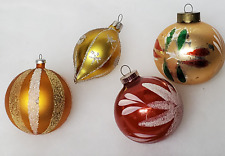 4 Vintage Christmas Ornament Decorated Mica Painted Balls Teardrop Colorful picture