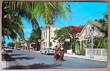 Key West Florida Street Scene People Old Cars Vintage Postcard c1950 picture