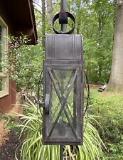 Vintage Early American Primitive Style Tin & Seeded Glass Candle Lantern Stamped picture