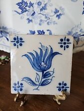 Antique Blue And White Hand Flower  Painted Portuguese Tile Portugal picture