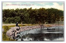 Des Moines, IA Iowa, Scene in Greenwood Park Man on Rocks, Divided Back Postcard picture
