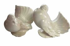 2 Vintage Porcelain Ceramic Fantail Doves Pigeon Pair White Proud Puffed Chest picture