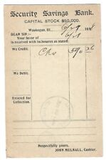 WAUKEGAN IL Postal Card SECURITY SAVINGS BANK Lake Co., LONG GROVE ILLINOIS 1898 picture
