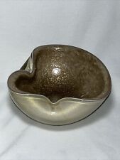 Vintage Murano Italy Copper Aventurine Bowl Ashtray Cased in Clear Gold Cream picture