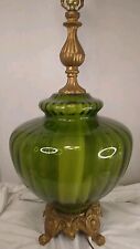 VINTAGE GREEN GLASS GLOBE LAMP BASE Hollywood Regency Mid Century Modern USED picture